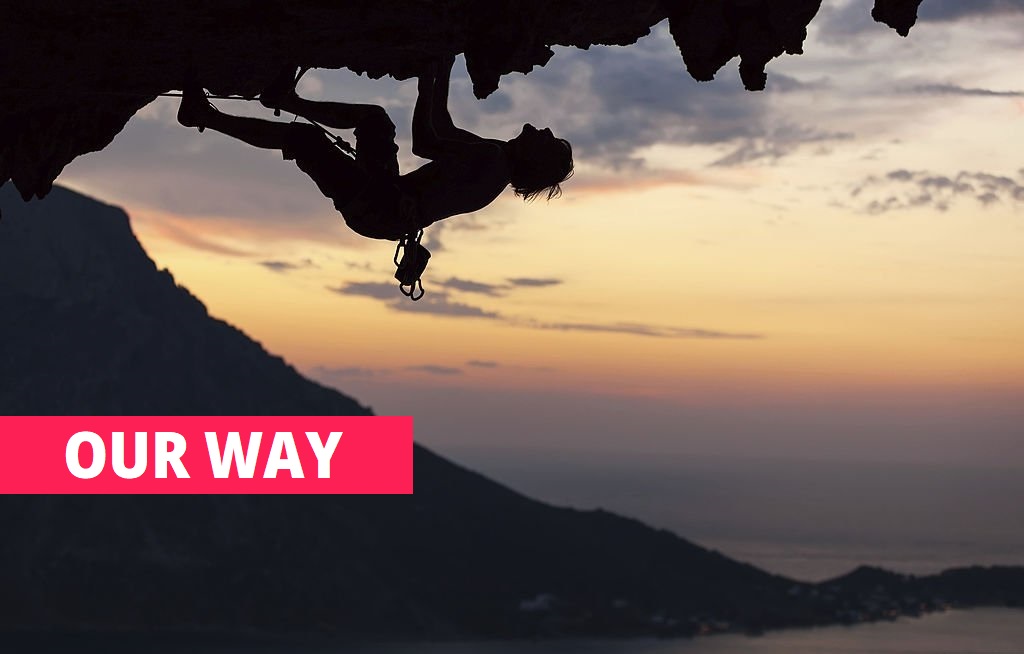 hard climing at sunset